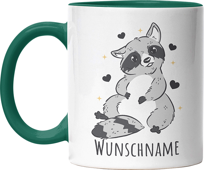 Waschbär Personalisierbar Name Witzige Dunkelgrün Tasse kaufen Geschenk