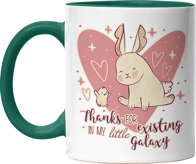 1WH Thanks for existing in my little Galaxy Hase Küken Witzige Dunkelgrün Tasse kaufen Geschenk