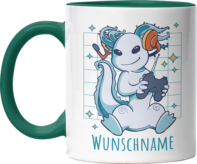 Axolotl Gamer Personalisierbar Name Witzige Dunkelgrün Tasse kaufen Geschenk