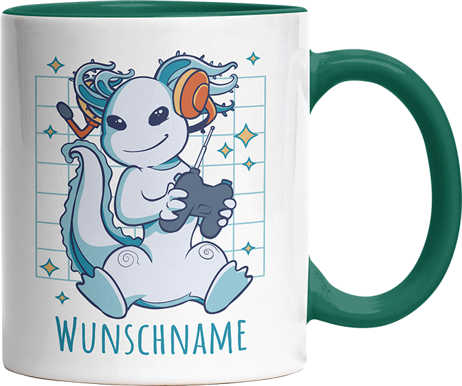 Axolotl Gamer Personalisierbar Name Witzige Dunkelgrün Tasse kaufen Geschenk