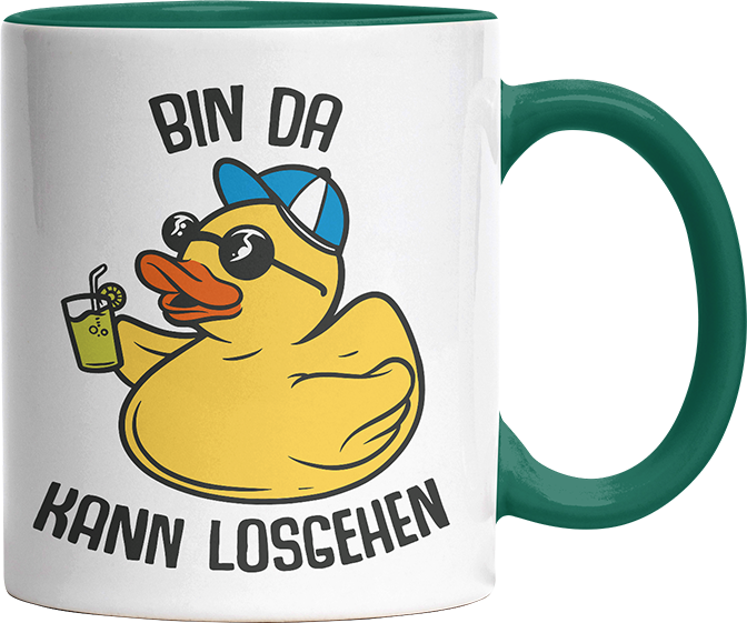 Bin da kann losgehen Badeentchen Witzige Dunkelgrün Tasse kaufen Geschenk
