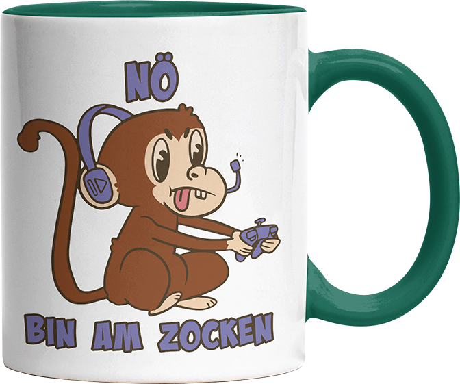 Affe Nö bin am zocken Witzige Dunkelgrün Tasse kaufen Geschenk