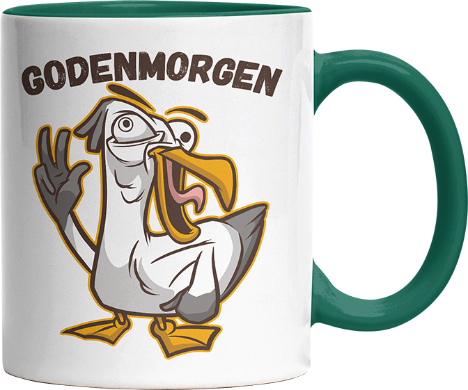 Godenmorgen Plattdeutsch Möwe Witzige Dunkelgrün Tasse kaufen Geschenk