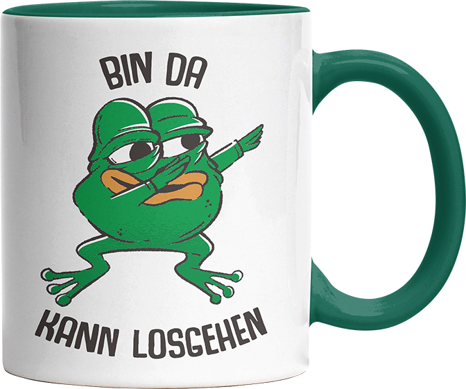 Bin da kann losgehen Frosch Witzige Dunkelgrün Tasse kaufen Geschenk