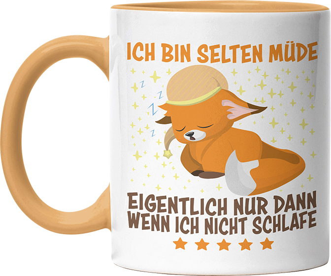 Ich bin selten müde eigentlich nur wenn ich nicht schlafe Fox Witzige Goldgelb Tasse kaufen Geschenk