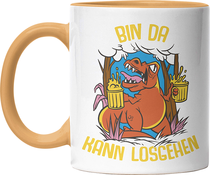 Bin da kann losgehen T Rex Bier Witzige Goldgelb Tasse kaufen Geschenk