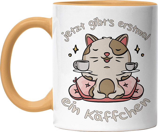 Jetzt gibts erstmal ein Käffchen Katze 3 Witzige Goldgelb Tasse kaufen Geschenk