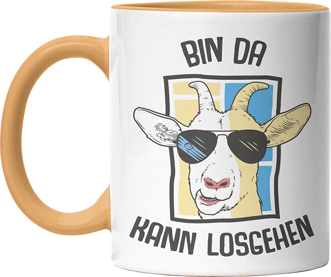 Bin da kann losgehen Ziege Witzige Goldgelb Tasse kaufen Geschenk