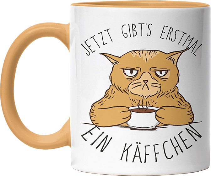 Jetzt gibts erstmal ein Käffchen Katze 1 Witzige Goldgelb Tasse kaufen Geschenk