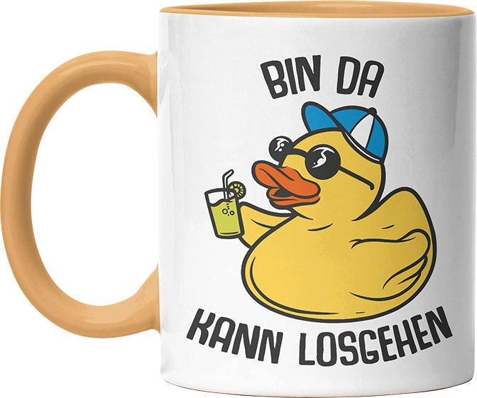 Bin da kann losgehen Badeentchen Witzige Goldgelb Tasse kaufen Geschenk