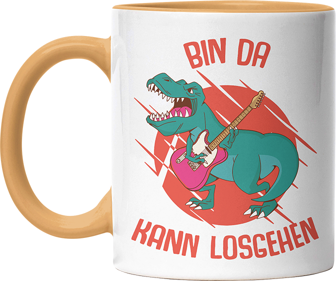 Bin da kann losgehen T Rex 1 Witzige Goldgelb Tasse kaufen Geschenk