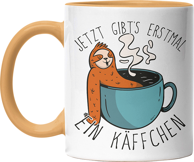 Jetzt gibts erstmal ein Käffchen Faultier 1 Witzige Goldgelb Tasse kaufen Geschenk