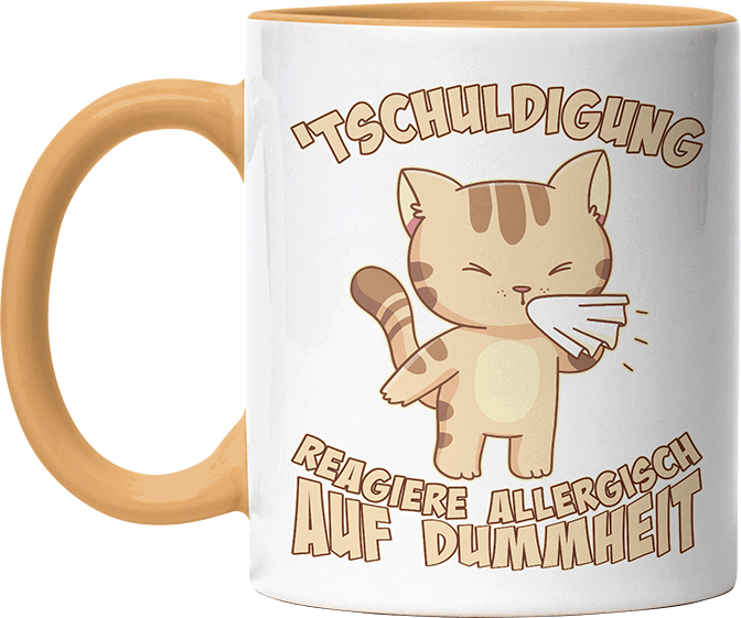 Tschuldigung reagiere allergisch auf Dummheit Katze 1 Witzige Goldgelb Tasse kaufen Geschenk