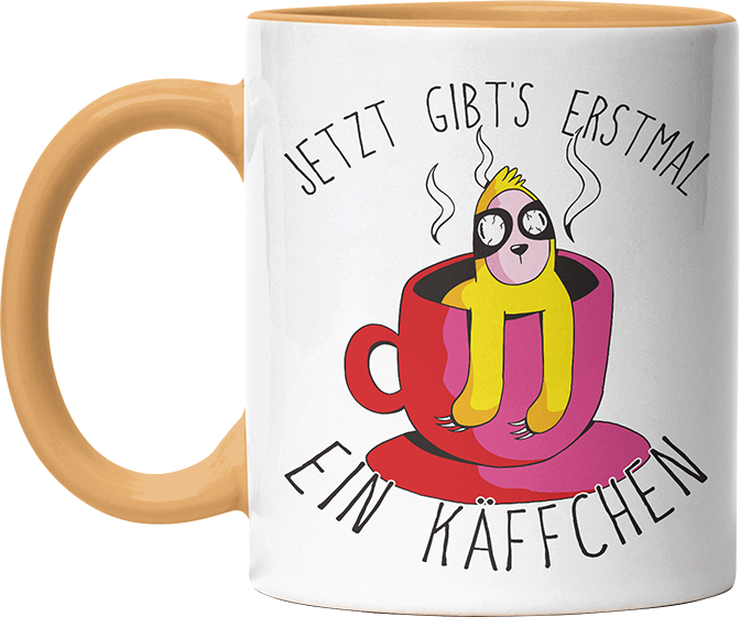 Jetzt gibts erstmal ein Käffchen Faultier 2 Witzige Goldgelb Tasse kaufen Geschenk