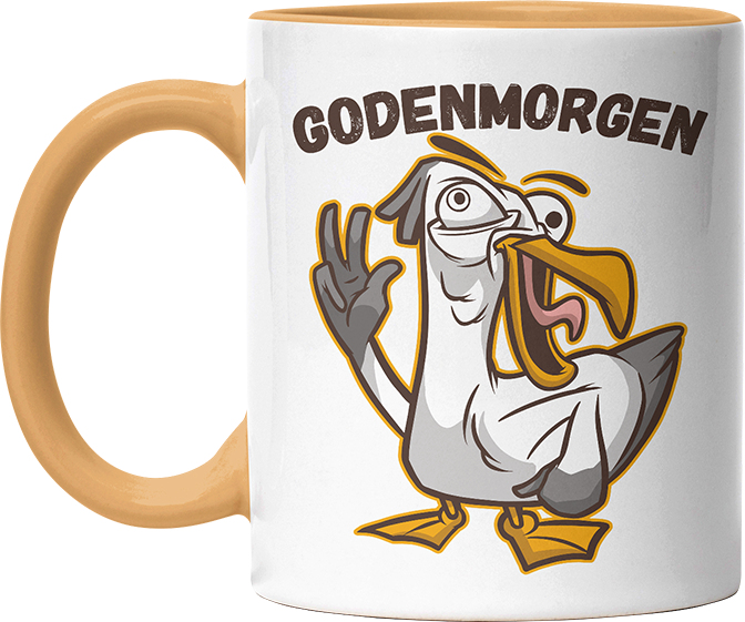Godenmorgen Plattdeutsch Möwe Witzige Goldgelb Tasse kaufen Geschenk