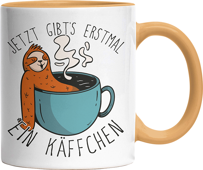 Jetzt gibts erstmal ein Käffchen Faultier 1 Witzige Goldgelb Tasse kaufen Geschenk