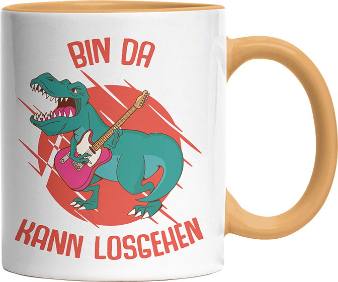 Bin da kann losgehen T Rex 1 Witzige Goldgelb Tasse kaufen Geschenk