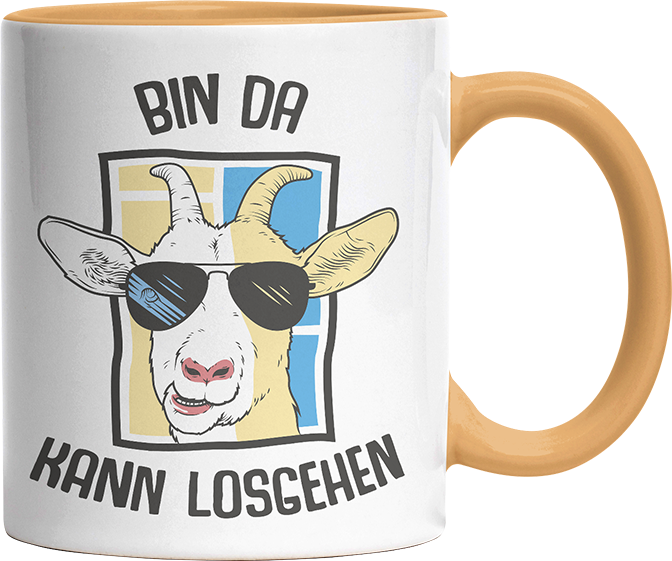 Bin da kann losgehen Ziege Witzige Goldgelb Tasse kaufen Geschenk