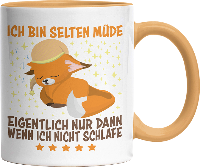 Ich bin selten müde eigentlich nur wenn ich nicht schlafe Fox Witzige Goldgelb Tasse kaufen Geschenk