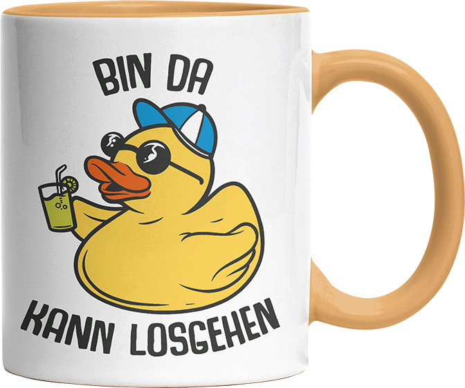 Bin da kann losgehen Badeentchen Witzige Goldgelb Tasse kaufen Geschenk
