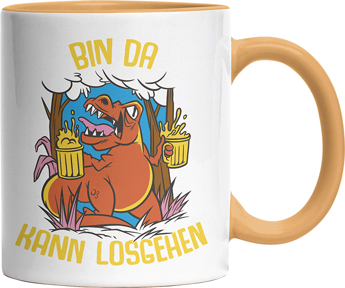 Bin da kann losgehen T Rex Bier Witzige Goldgelb Tasse kaufen Geschenk