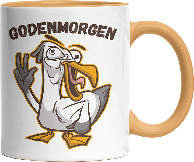 Godenmorgen Plattdeutsch Möwe Witzige Goldgelb Tasse kaufen Geschenk