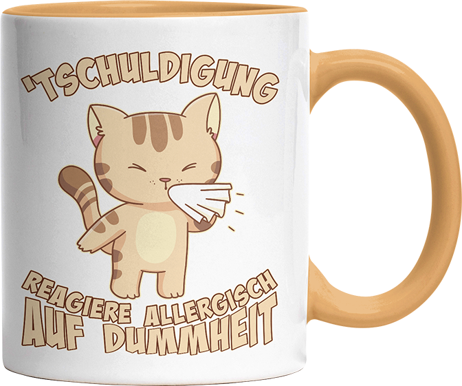Tschuldigung reagiere allergisch auf Dummheit Katze 1 Witzige Goldgelb Tasse kaufen Geschenk