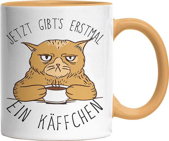 Jetzt gibts erstmal ein Käffchen Katze 1 Witzige Goldgelb Tasse kaufen Geschenk