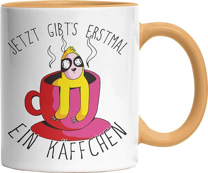 Jetzt gibts erstmal ein Käffchen Faultier 2 Witzige Goldgelb Tasse kaufen Geschenk