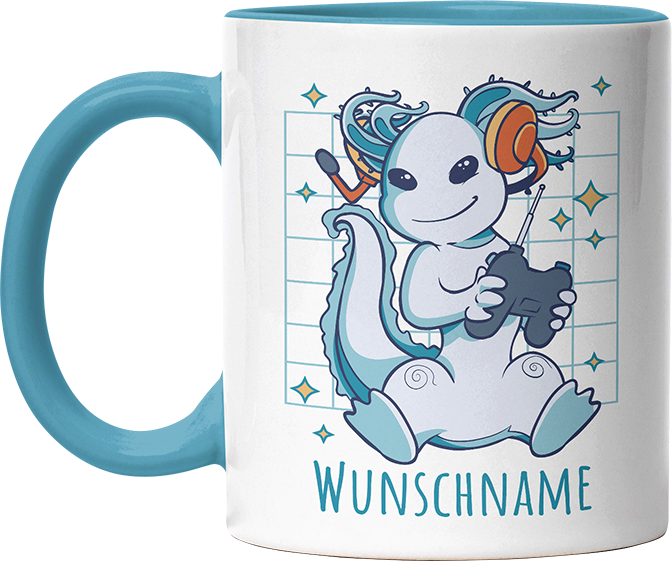 Axolotl Gamer Personalisierbar Name Witzige Hellblau Tasse kaufen Geschenk