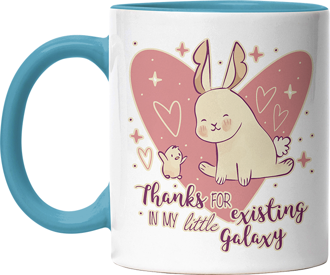 1WH Thanks for existing in my little Galaxy Hase Küken Witzige Hellblau Tasse kaufen Geschenk