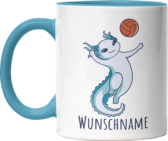 Axolotl Volleyball Kaffee Personalisierbar Name Witzige Hellblau Tasse kaufen Geschenk
