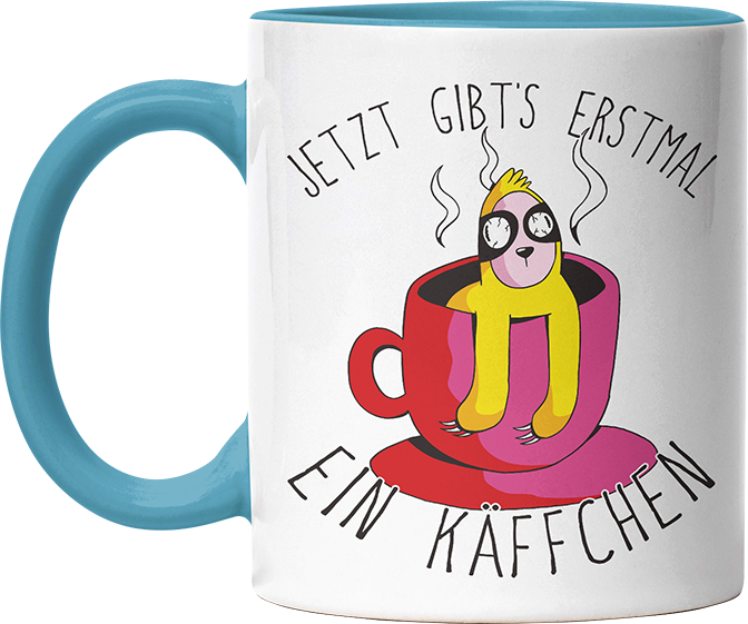 Jetzt gibts erstmal ein Käffchen Faultier 2 Witzige Hellblau Tasse kaufen Geschenk