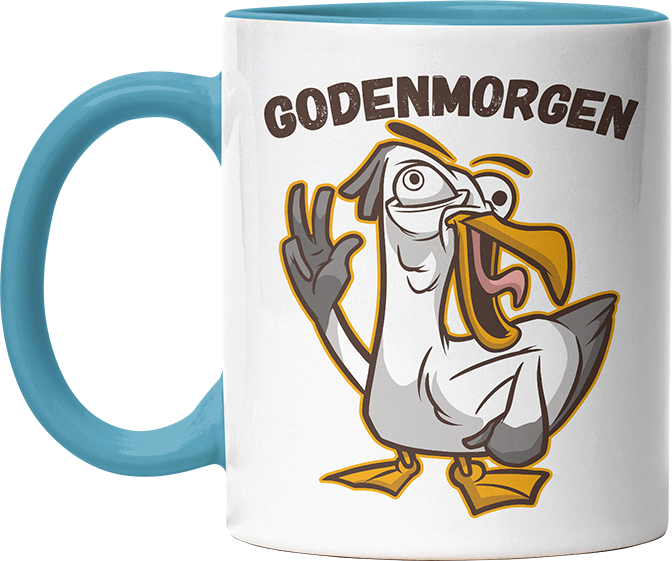 Godenmorgen Plattdeutsch Möwe Witzige Hellblau Tasse kaufen Geschenk