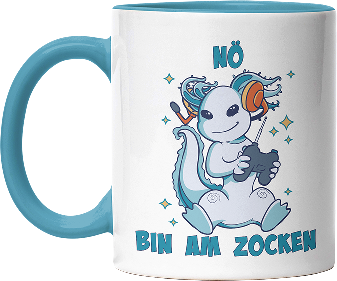 Axolotl Nö bin am zocken Witzige Hellblau Tasse kaufen Geschenk