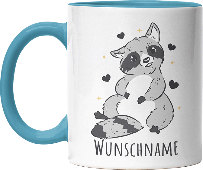 Waschbär Personalisierbar Name Witzige Hellblau Tasse kaufen Geschenk