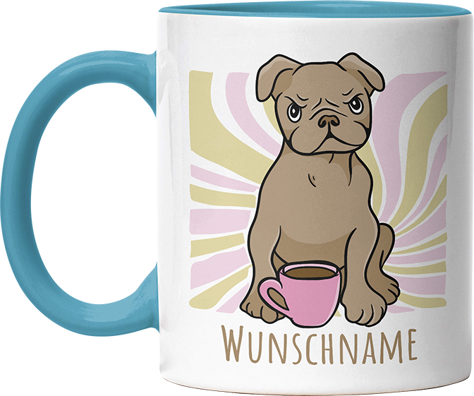 Bulldogge Personalisierbar Name Witzige Hellblau Tasse kaufen Geschenk