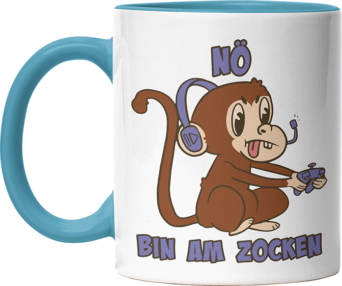Affe Nö bin am zocken Witzige Hellblau Tasse kaufen Geschenk