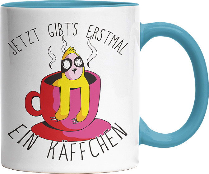 Jetzt gibts erstmal ein Käffchen Faultier 2 Witzige Hellblau Tasse kaufen Geschenk