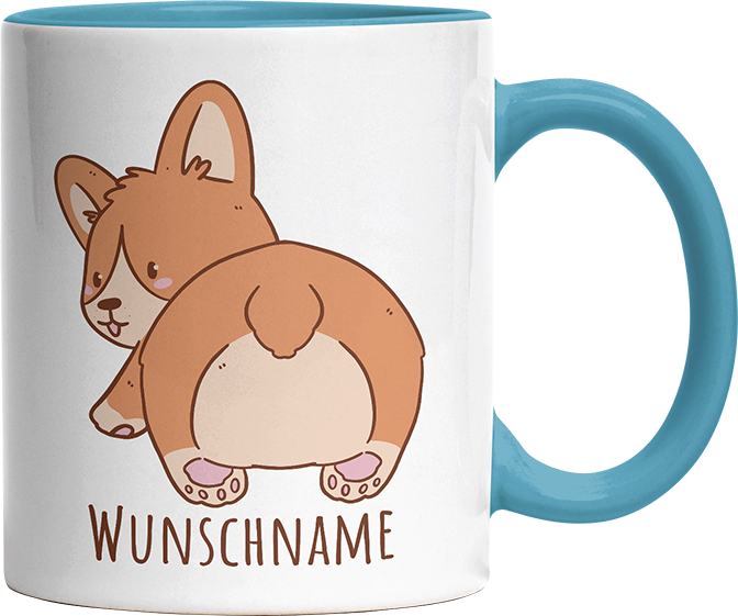 Corgi Popo Kaffee Personalisierbar Name Witzige Hellblau Tasse kaufen Geschenk