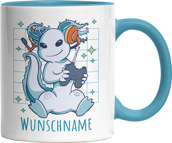 Axolotl Gamer Personalisierbar Name Witzige Hellblau Tasse kaufen Geschenk