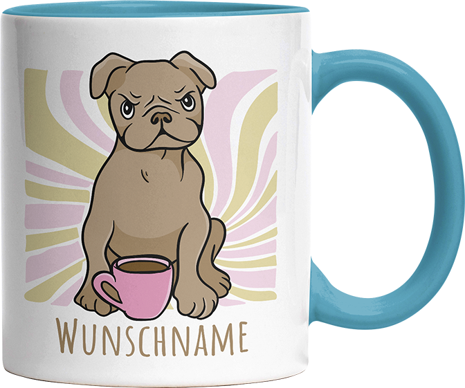 Bulldogge Personalisierbar Name Witzige Hellblau Tasse kaufen Geschenk
