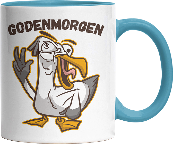 Godenmorgen Plattdeutsch Möwe Witzige Hellblau Tasse kaufen Geschenk