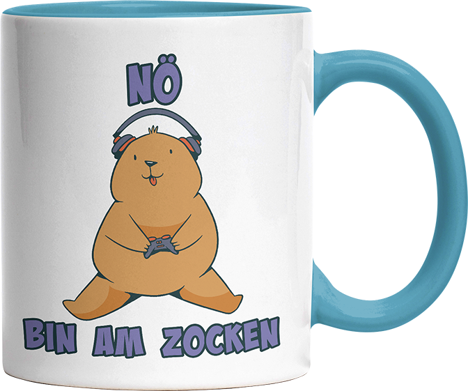 Bär Nö bin am zocken Witzige Hellblau Tasse kaufen Geschenk