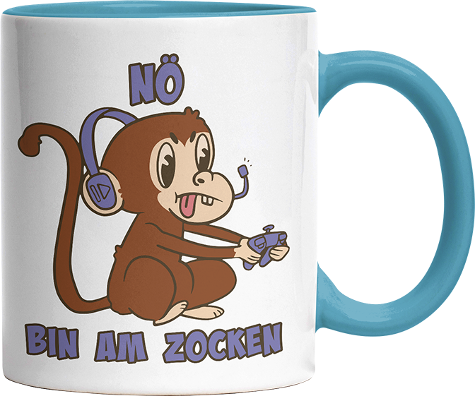 Affe Nö bin am zocken Witzige Hellblau Tasse kaufen Geschenk