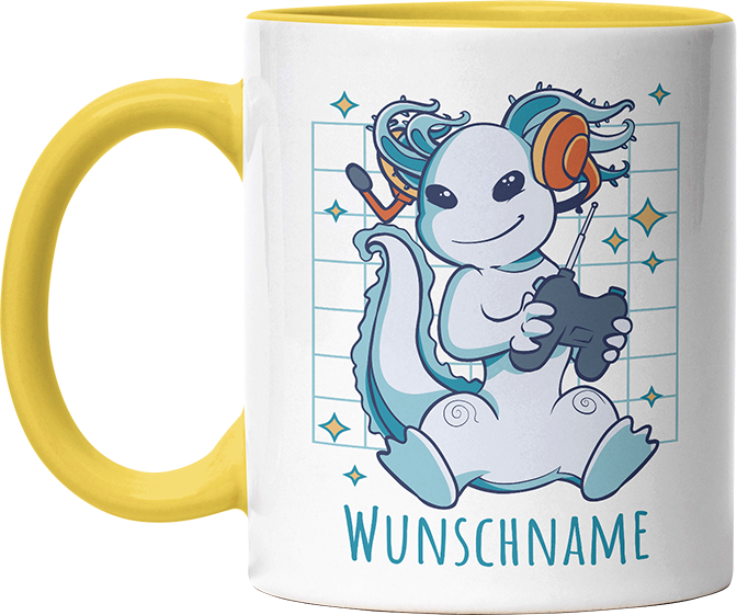 Axolotl Gamer Personalisierbar Name Witzige Hellgelb Tasse kaufen Geschenk