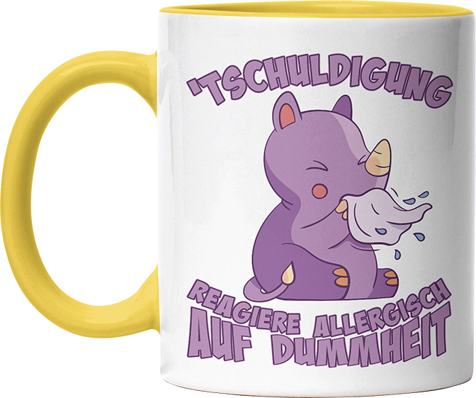 Tschuldigung reagiere allergisch auf Dummheit Nashorn Witzige Hellgelb Tasse kaufen Geschenk
