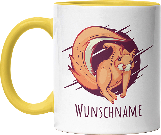 Eichhörnchen Personalisierbar Name 2 Witzige Hellgelb Tasse kaufen Geschenk
