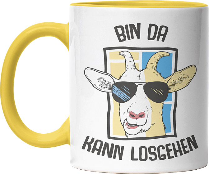 Bin da kann losgehen Ziege Witzige Hellgelb Tasse kaufen Geschenk