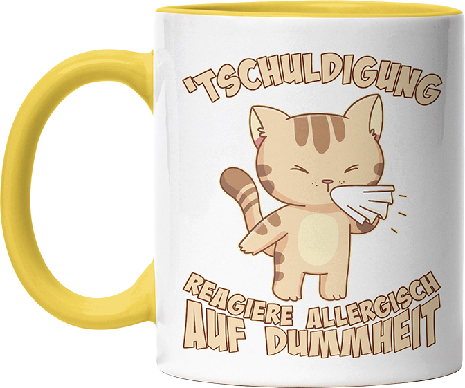 Tschuldigung reagiere allergisch auf Dummheit Katze 1 Witzige Hellgelb Tasse kaufen Geschenk